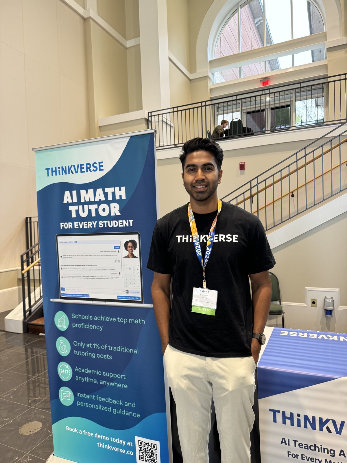 Rajaseelan at the Thinkverse booth at an ed-tech conference, 2024